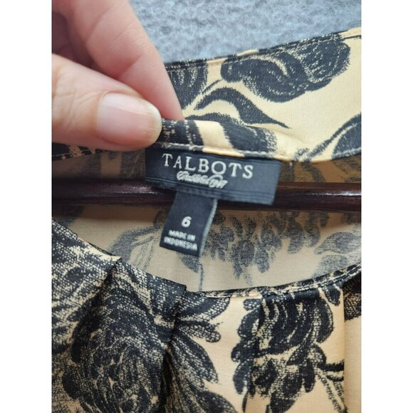 Talbots Womens Sleeveless Floral Print Blouse Size 6 Beige & Black Polyester Ble - Picture 3 of 6